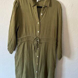 Maurices Olive Button-Down Long Sleeve Dress